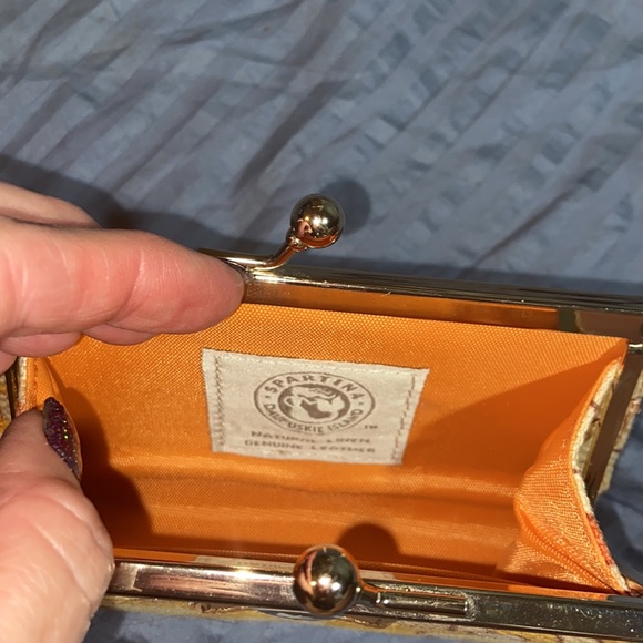 Nwot Spartina 449 Leather Linen Coin Purse - Picture 5 of 8